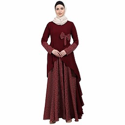 Polka dotted asymmetrical dress abaya- Maroon Polka dotted asymmetrical dress abaya- Maroon